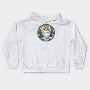 Fluffy cat with big eyes Kids Hoodie